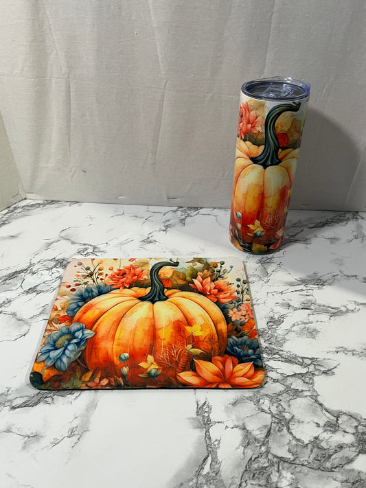 Fall Pumpkin tumbler and mouse pad set